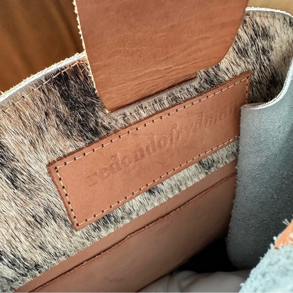 Redondo Frydman calf hair tan leather sling backpack bucket bag shoulder - Picture 9 of 17